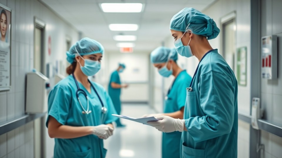 Flur einer Krankenhausstation während des Schichtwechsels