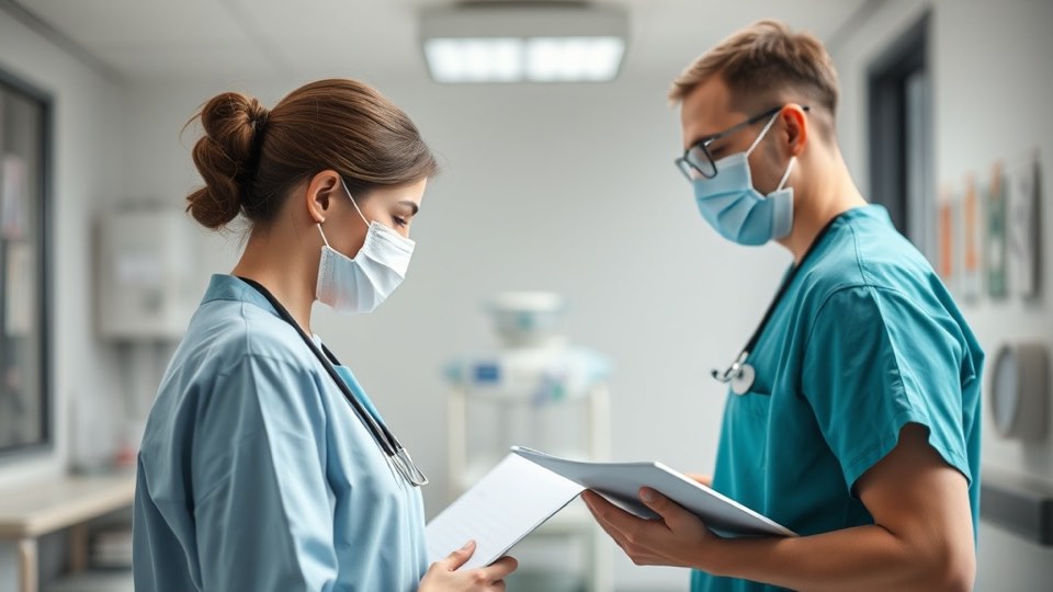 Pflegekraft am Stationsstützpunkt eines Krankenhauses